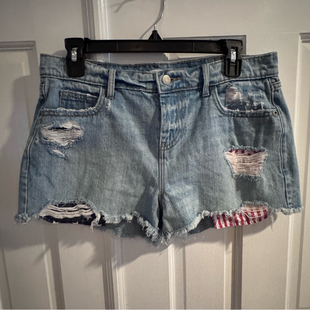 Old Navy‎ Boyfriend Distressed Denim Shorts Patriotic Lining Size 6